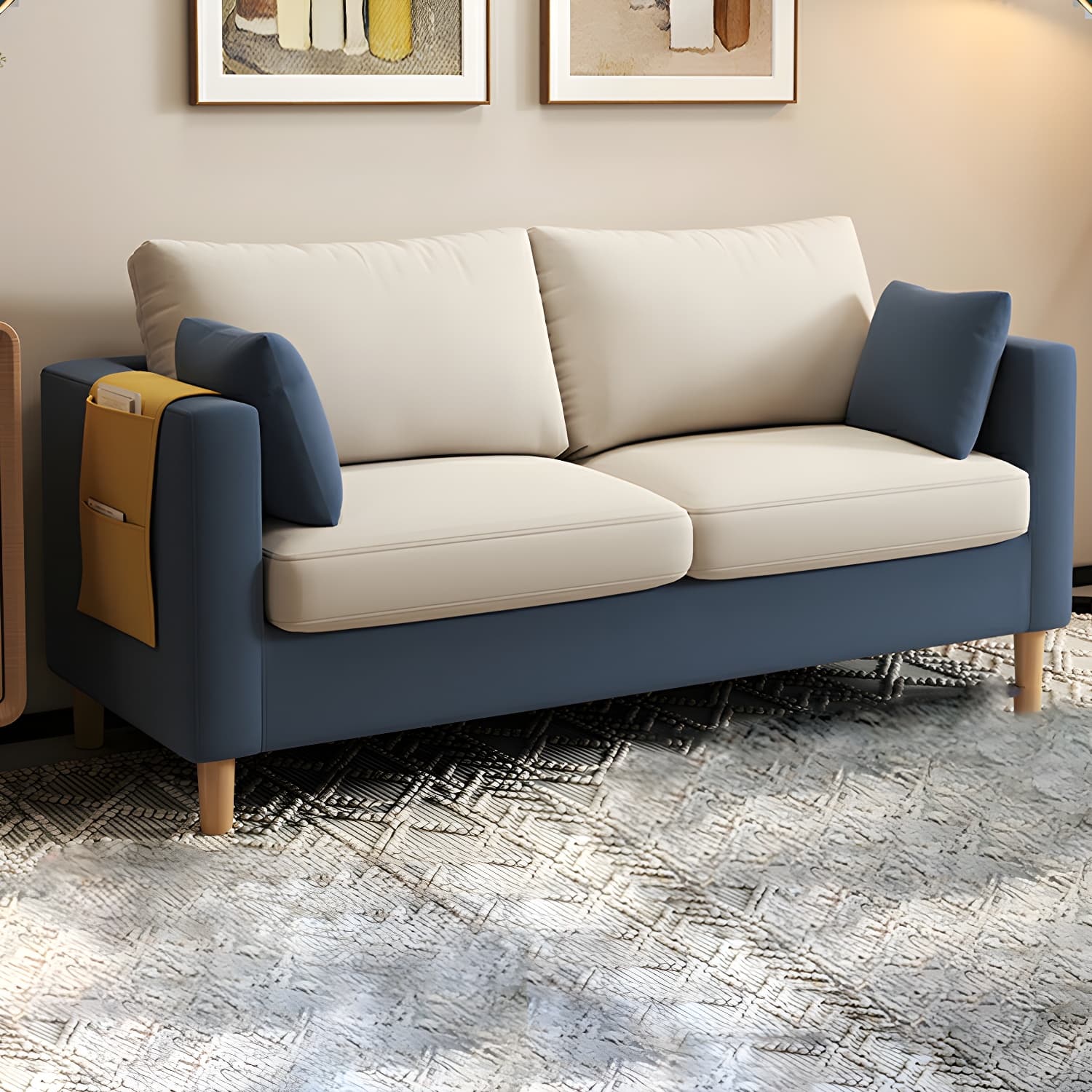 Contemporary Square Arm Loveseat with Machine Washable Cover and Pillows thumbnail 3