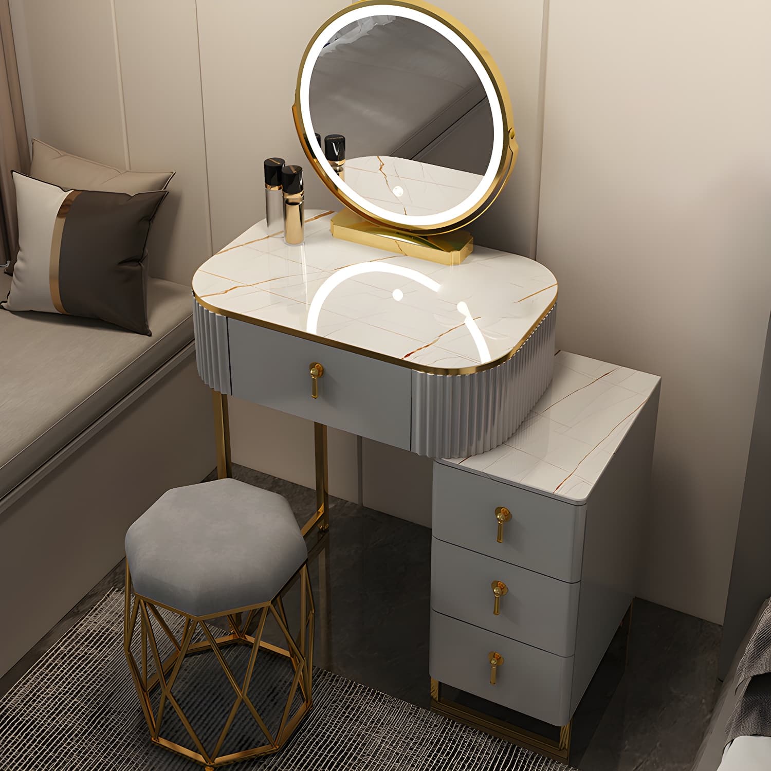 Contemporary Makeup Vanity Desk Table 29.9" H Bedroom Makeup Counter thumbnail 5