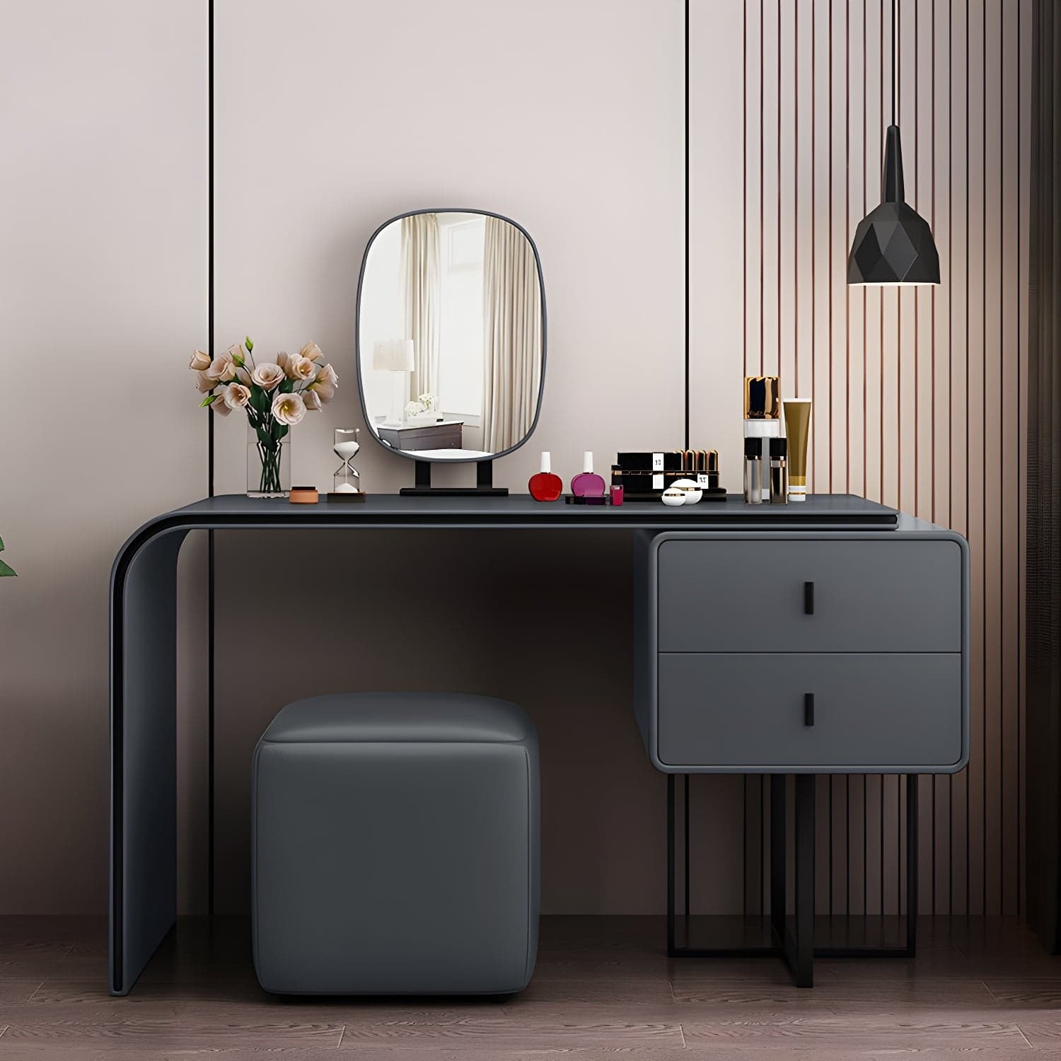 Glam Style 2-Drawer Solid Color Dressing Table Mirror Make-up Vanity thumbnail 2