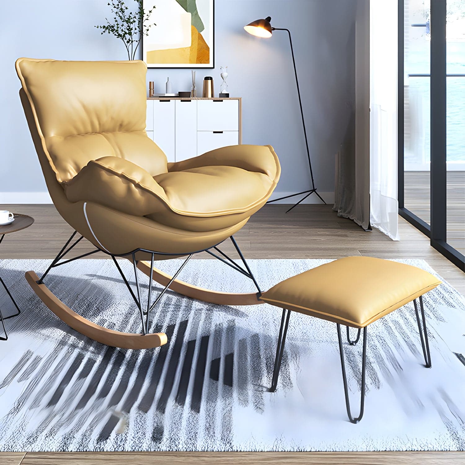 Contemporary Rocker Chair Antique Finish Rocking Chair with Ottoman thumbnail 13