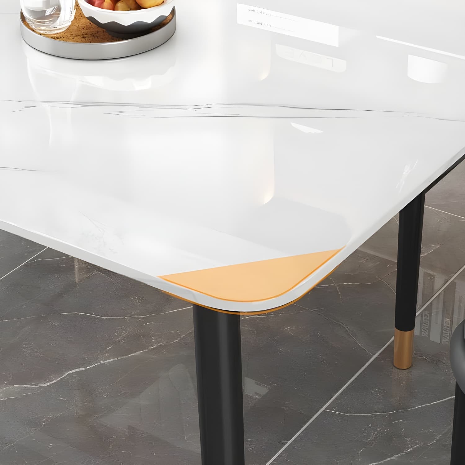 Rectangular White Stone Top Dining Set with Upholstered Chairs thumbnail 4
