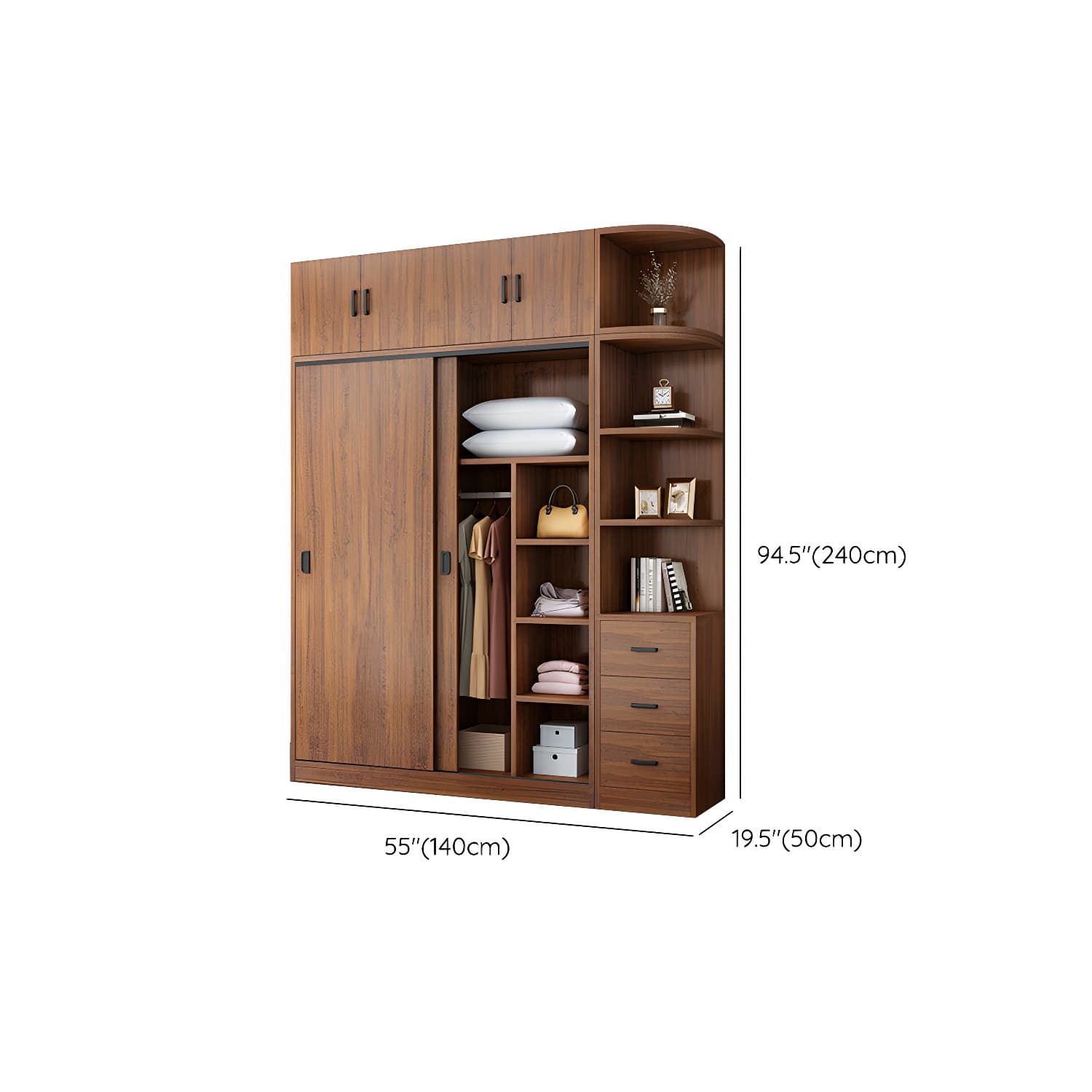 Modern Wooden Wardrobe Armoire with 3 Clothing Rods and Interior Shelves thumbnail 9