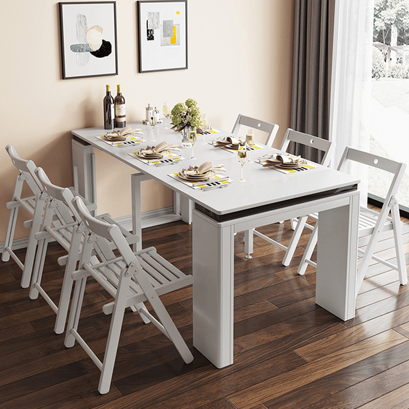 Trendy Rectangular Dining Table Set with Four Legs, Versatile 9-piece/7 Pieces/5 Piece Set, Chalk/Tan/Unfinished Colors thumbnail 6