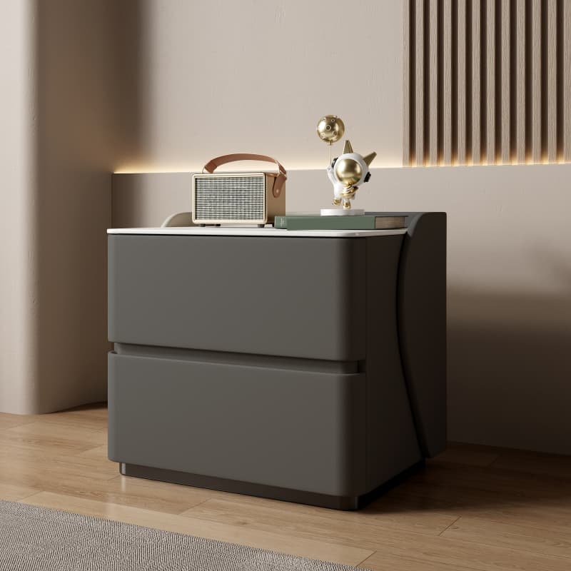 Minimalist 2 Tiers Drawer Storage Bedside Table with Faux Marble Top thumbnail 5