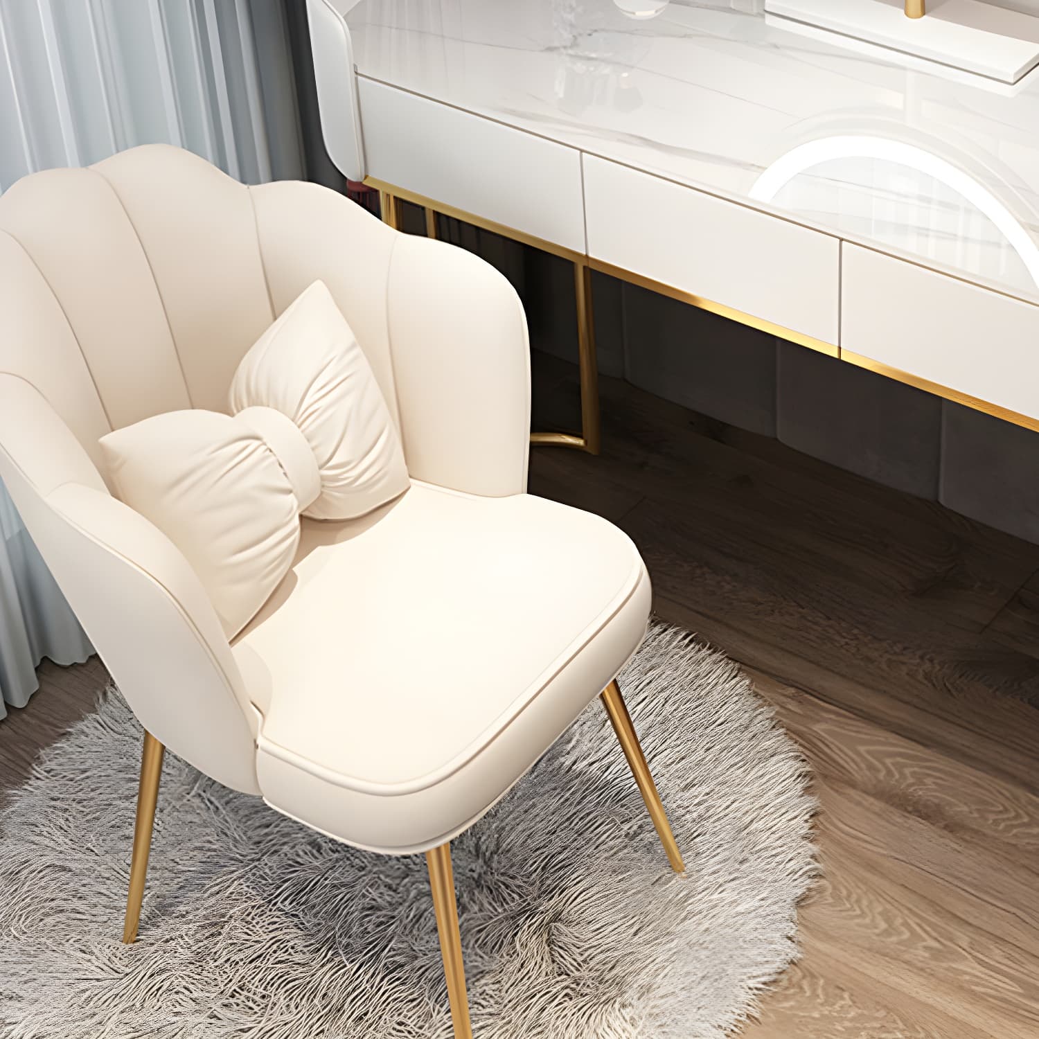 Contemporary Bedroom Metallic Lighted Mirror With Drawer Makeup Vanity Set thumbnail 10