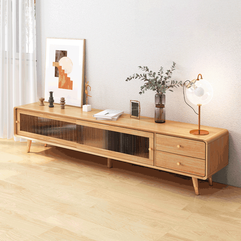 Scandinavian Style Low Height Wood TV Stand With 2 Drawers and Cabinet, Size 15.7'' x 17.7'' thumbnail 1