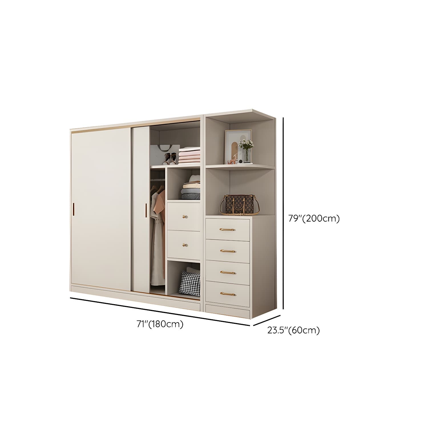 Modern White Wood Wardrobe Armoire with Sliding Doors and Soft Close Drawers thumbnail 16