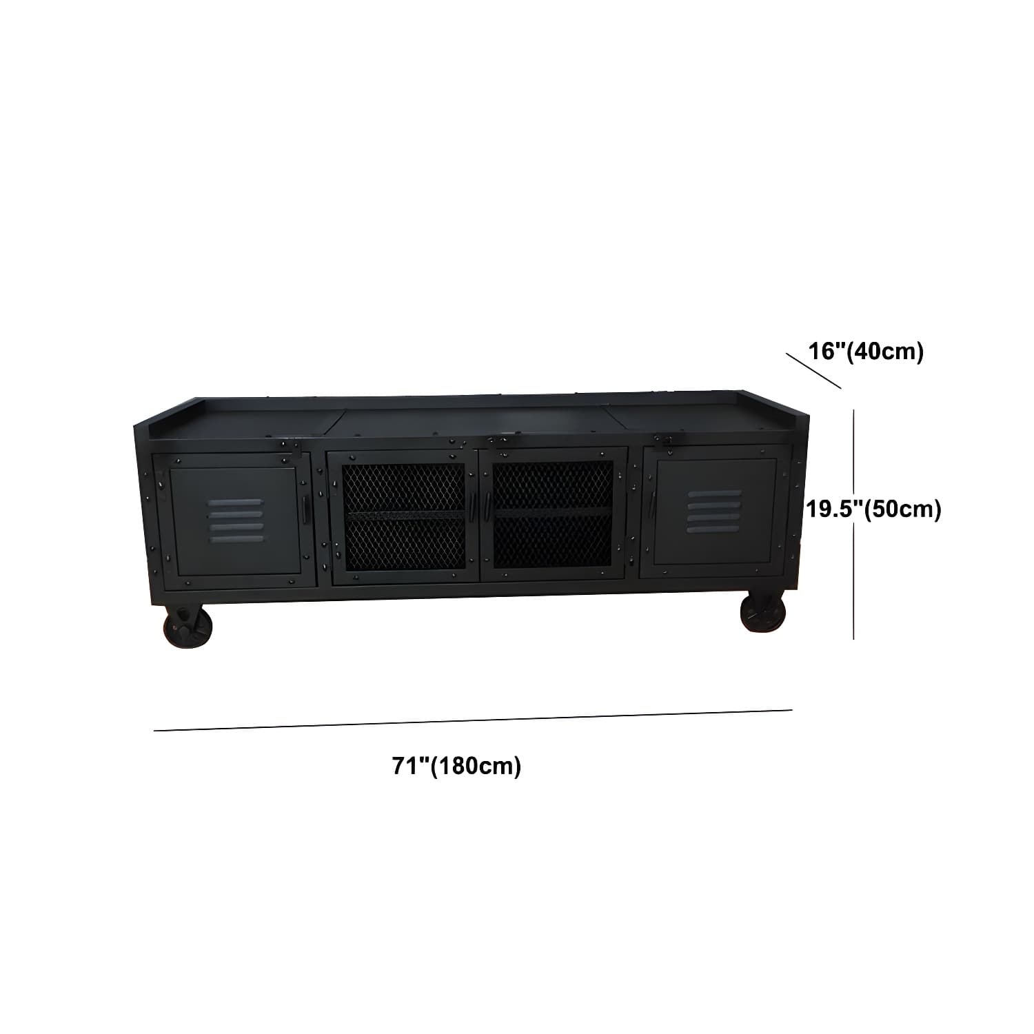 Metal Black TV Cabinet Industrial Style Home TV Stand Console with Casters thumbnail 14