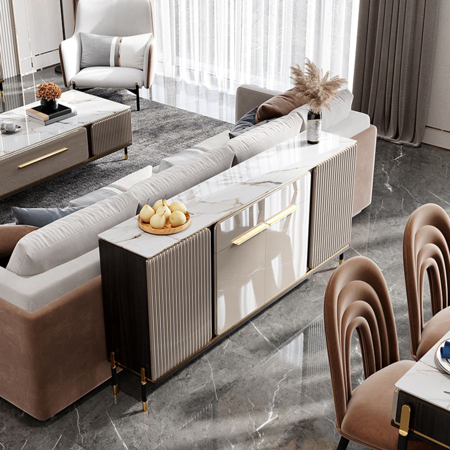 Stone Buffet Sideboard Glam Adjustable Shelves Buffet Credenza with Drawers and Cabinets thumbnail 4