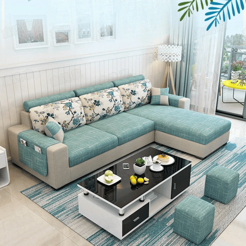 L-Shape Corner Sectional in Lavender/Olive Green/Beige with Left Hand Facing/Right Orientation thumbnail 11