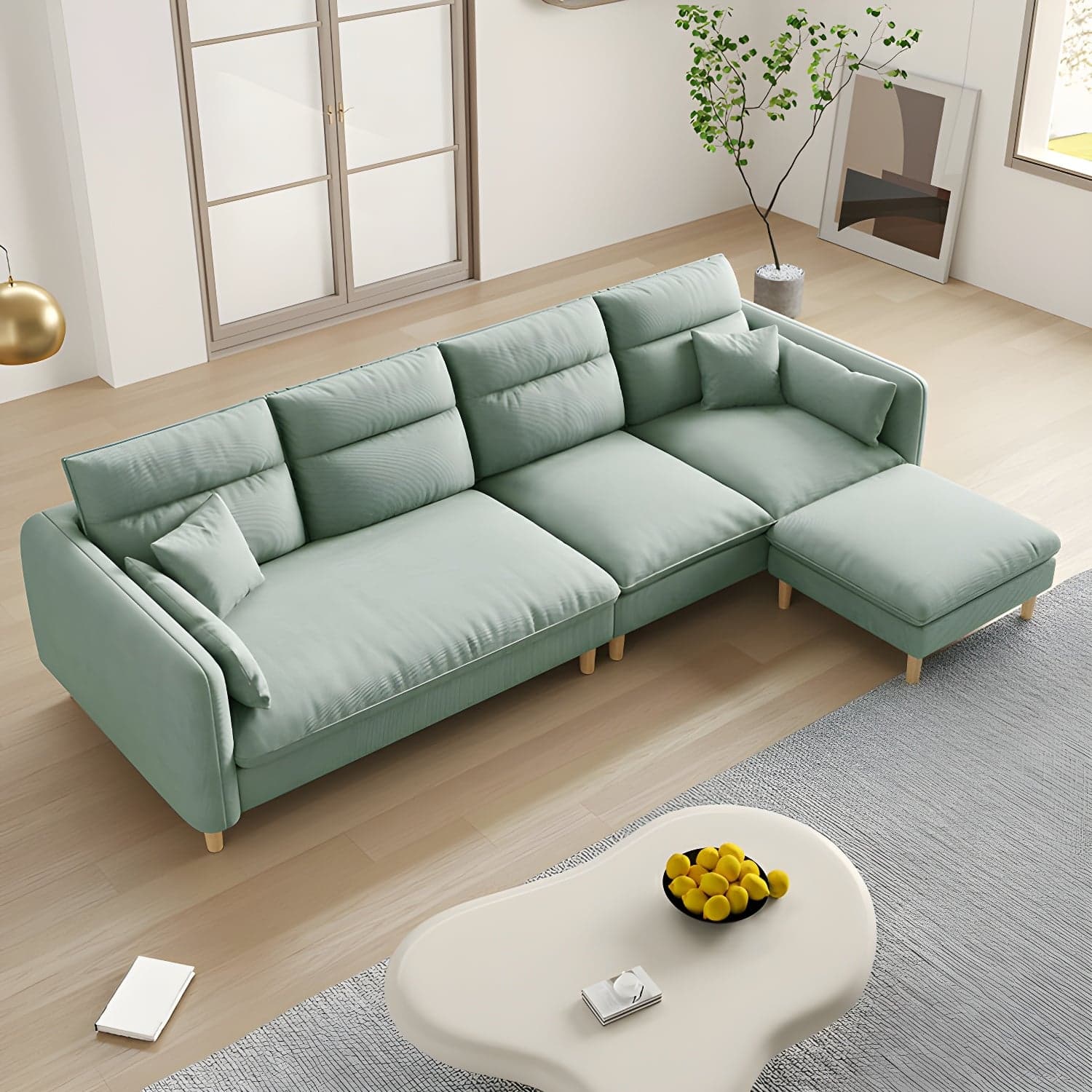 Modern Wood Frame Straight Sectional Sofa Set with Ottoman in Brown, 3 Piece Set thumbnail 3