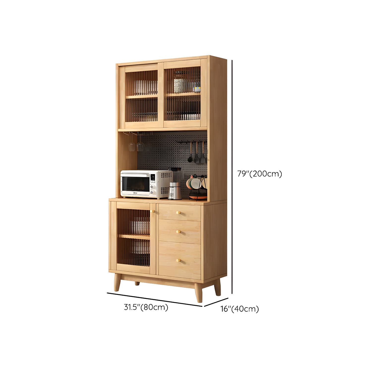 Modern Style Solid Wood Storage Sideboard Cabinet with Glass Doors and Drawers thumbnail 15