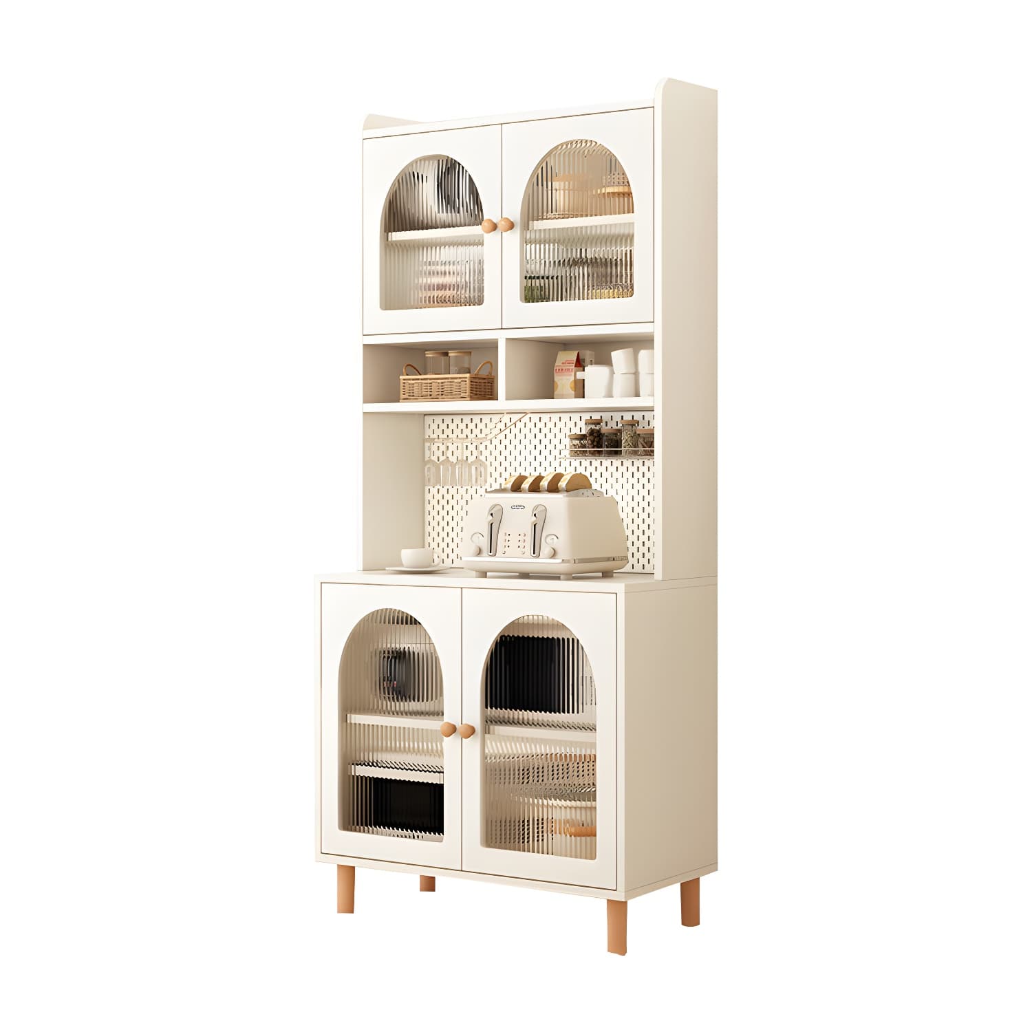Scandinavian Wood Sideboard Cabinet with Adjustable Shelves and Glass Doors - 40cm Width