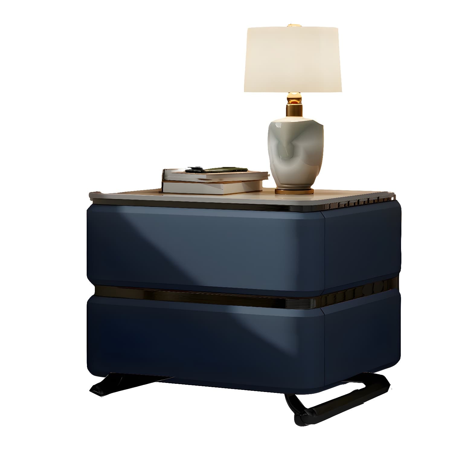 Small Modern Faux Leather Nightstand with Drawer Storage in Stone Finish thumbnail 25