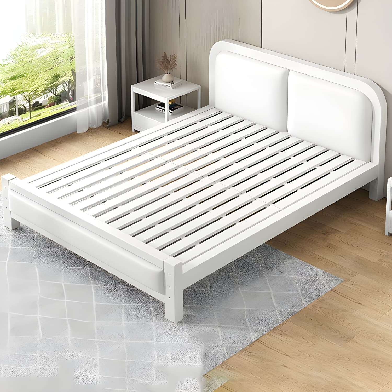 Modern Metal Panel Bed in White/Midnight Black with Easy Assembly thumbnail 2