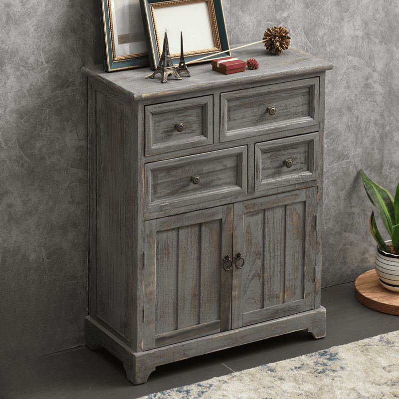 Industrial Detached Utility Cabinet with Distressed Wood and 4 Drawers Featuring Loop Pulls thumbnail 6