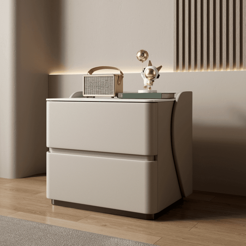 Minimalist 2 Tiers Drawer Storage Bedside Table with Faux Marble Top thumbnail 3
