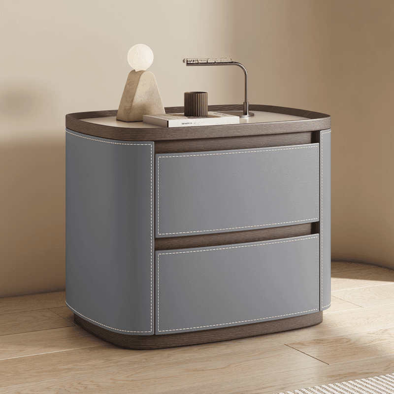 Modern Simple Style Nightstand With Drawer Storage Featuring 2 Drawers and Stone Countertop thumbnail 3