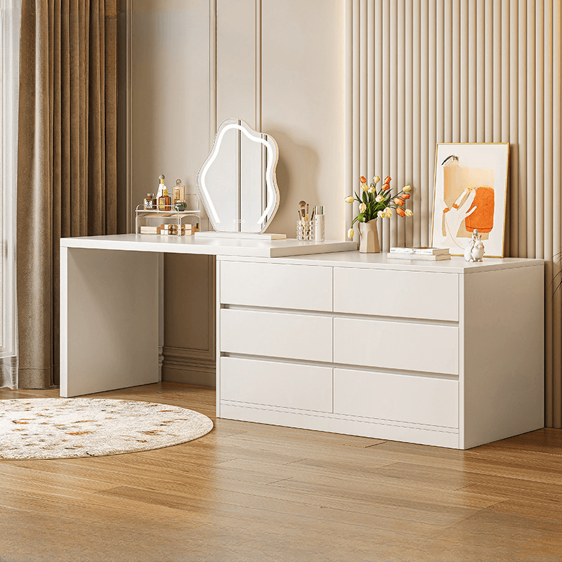 Chalk Modish Wood Makeup Vanity with Standard Length and Non-Upholstered Chair(s) thumbnail 5