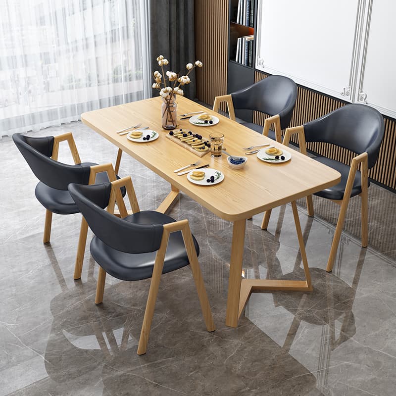 Dining Table Set with Sleighing Base and Fixed Table, Featuring Padded Chair with Back and Armrest, 5-piece Unfinished thumbnail 2