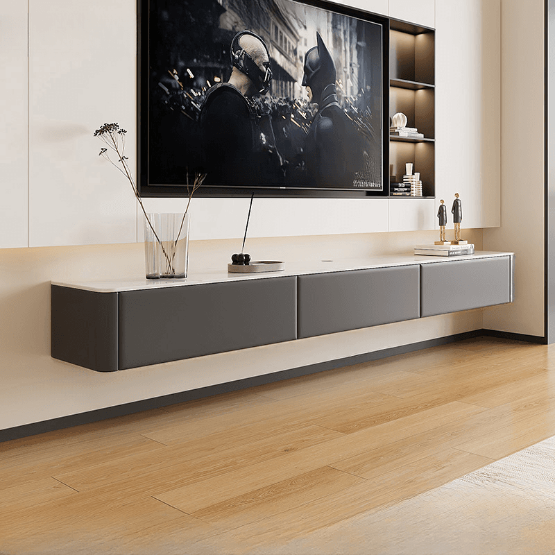 Art Deco Stone Rectangular TV Stand with 2 Drawers and 2 Cabinets Featuring Cable Management