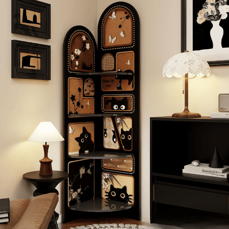 Modern Simple Style Nook Decorative Cabinet with 4 Exterior Shelves, Laminate Countertop in Midnight Black thumbnail 3