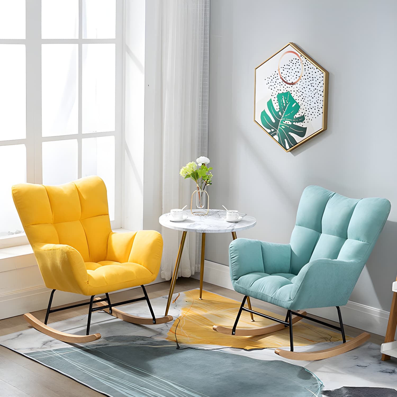Modern Upholstered Rocking Chair Wingback Rocker Chair for Living Room thumbnail 21
