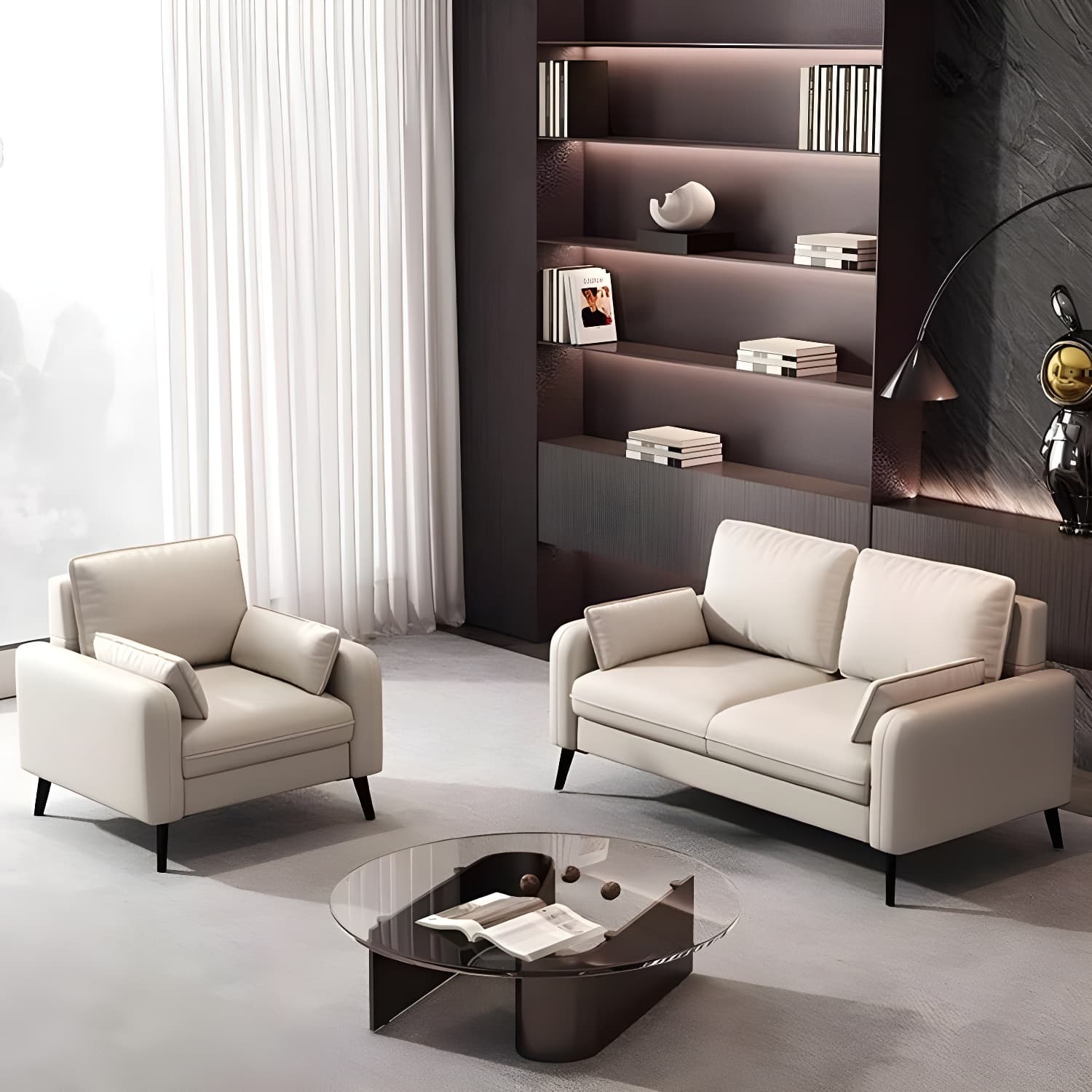 2-Seater Modern Cushioned Sofa with Bolster Pillows for Living Room thumbnail 10