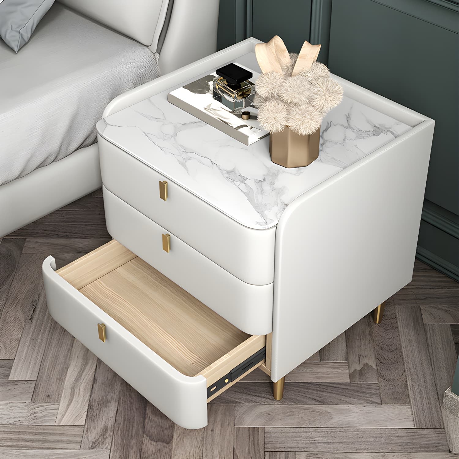 Wooden Nightstand with 3 Drawers Contemporary 25" Tall Nightstand thumbnail 14