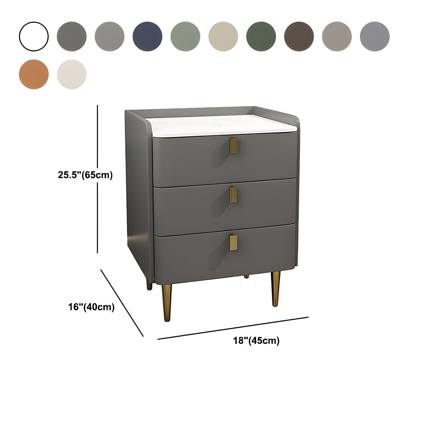 Faux Leather Nightstand Modern 3 - Drawer Nightstand with Stone Top thumbnail 20