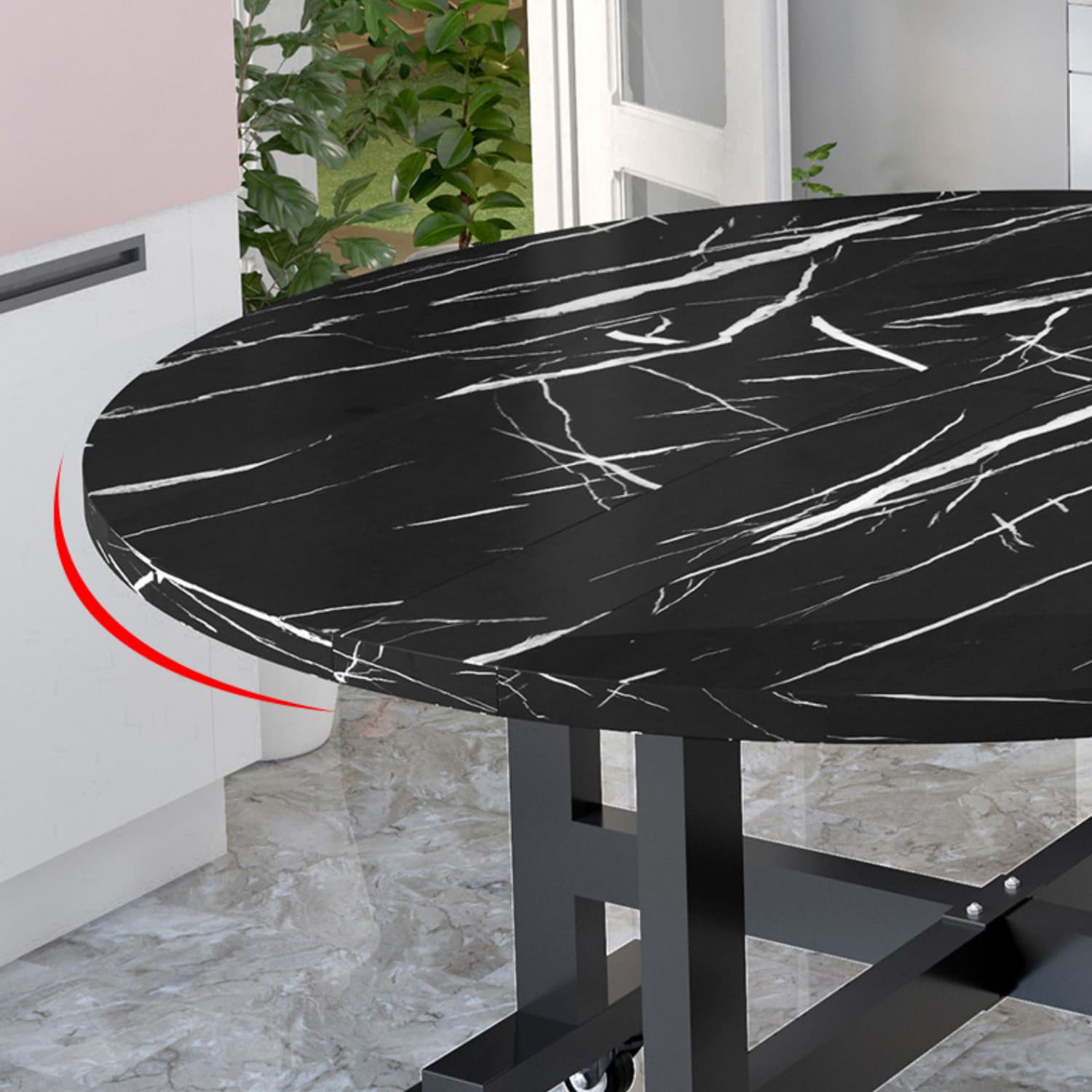 Mid-Century Round Shape Table MDF Folding Standard Dining Table for Kitchen thumbnail 8