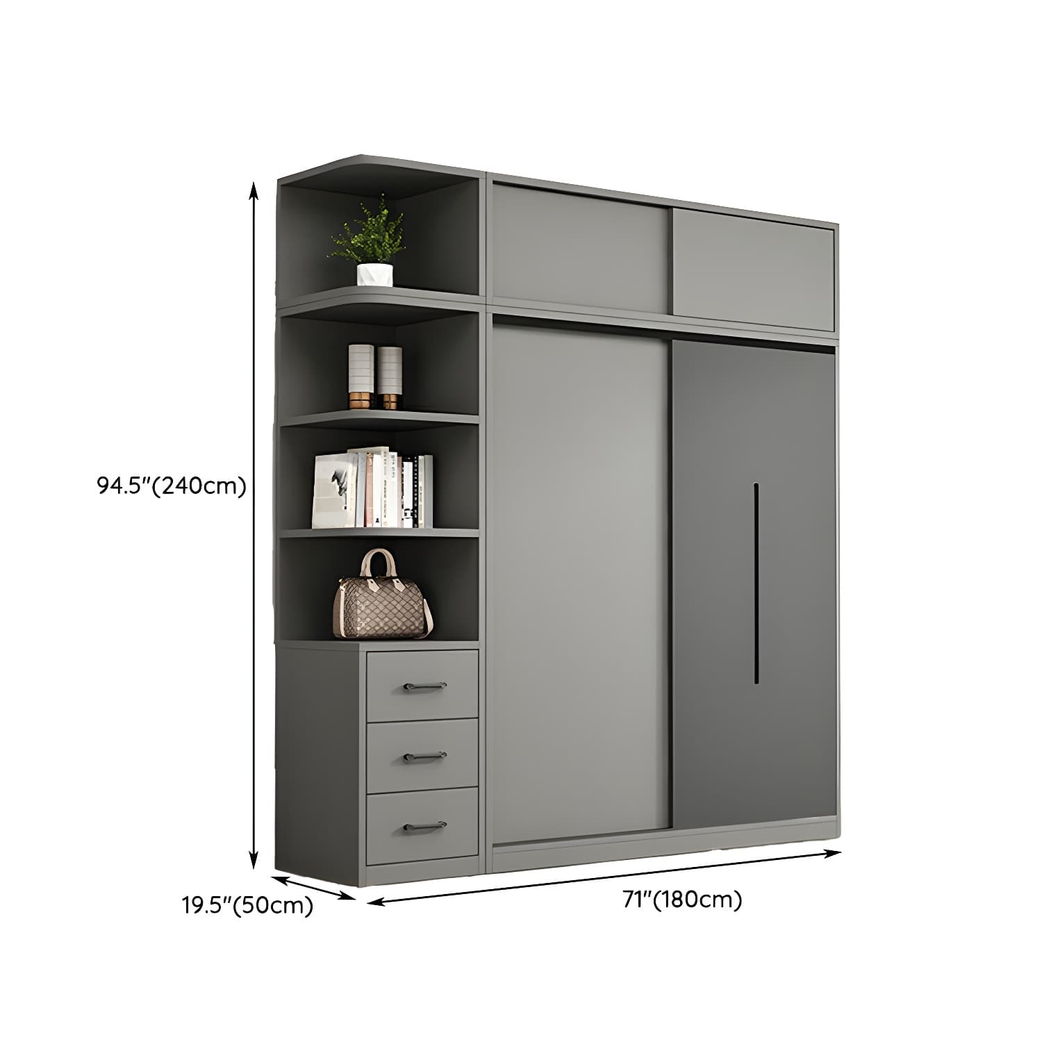 Contemporary Wood Grey Cloth Rod Included Wardrobe with Shelves thumbnail 29