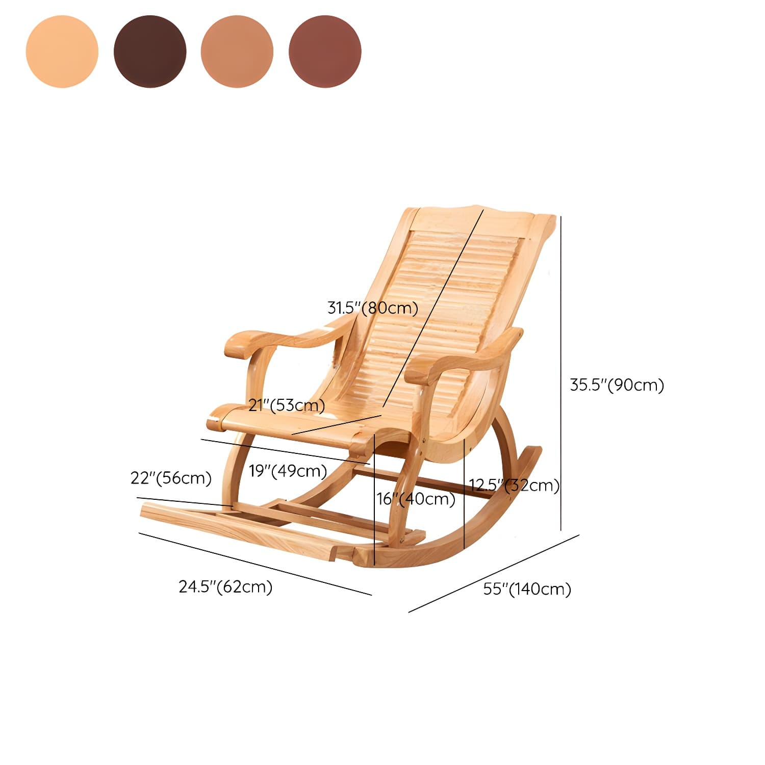 Retro Dark Brown Rocking Chair Solid Wood Reclining Rocker Chair for Home - image 11