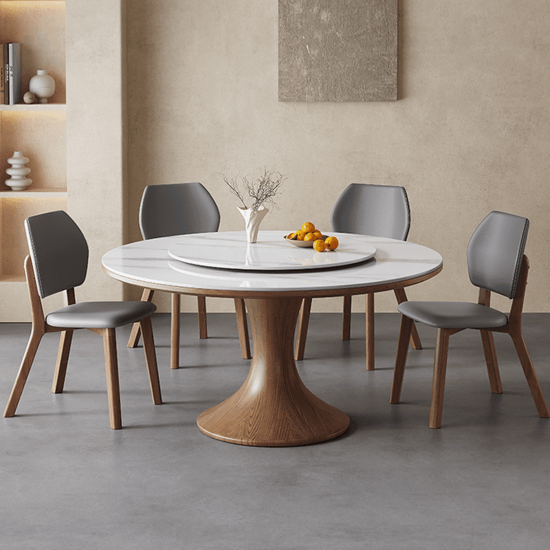 Dining Table Set with Rounded Stump Base, Fixed Table, Padded Chair, Back, 5-piece in White thumbnail 1