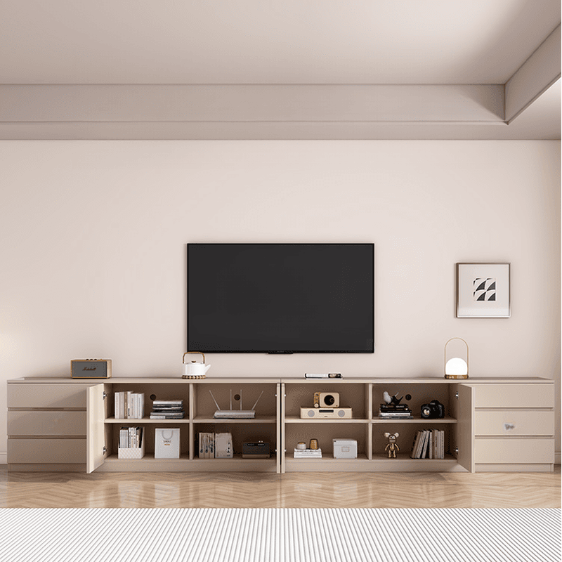 Wooden TV Stand with Shelf, 3 Drawers, Hutch, 2 Interior Shelves, and Cable Management thumbnail 7
