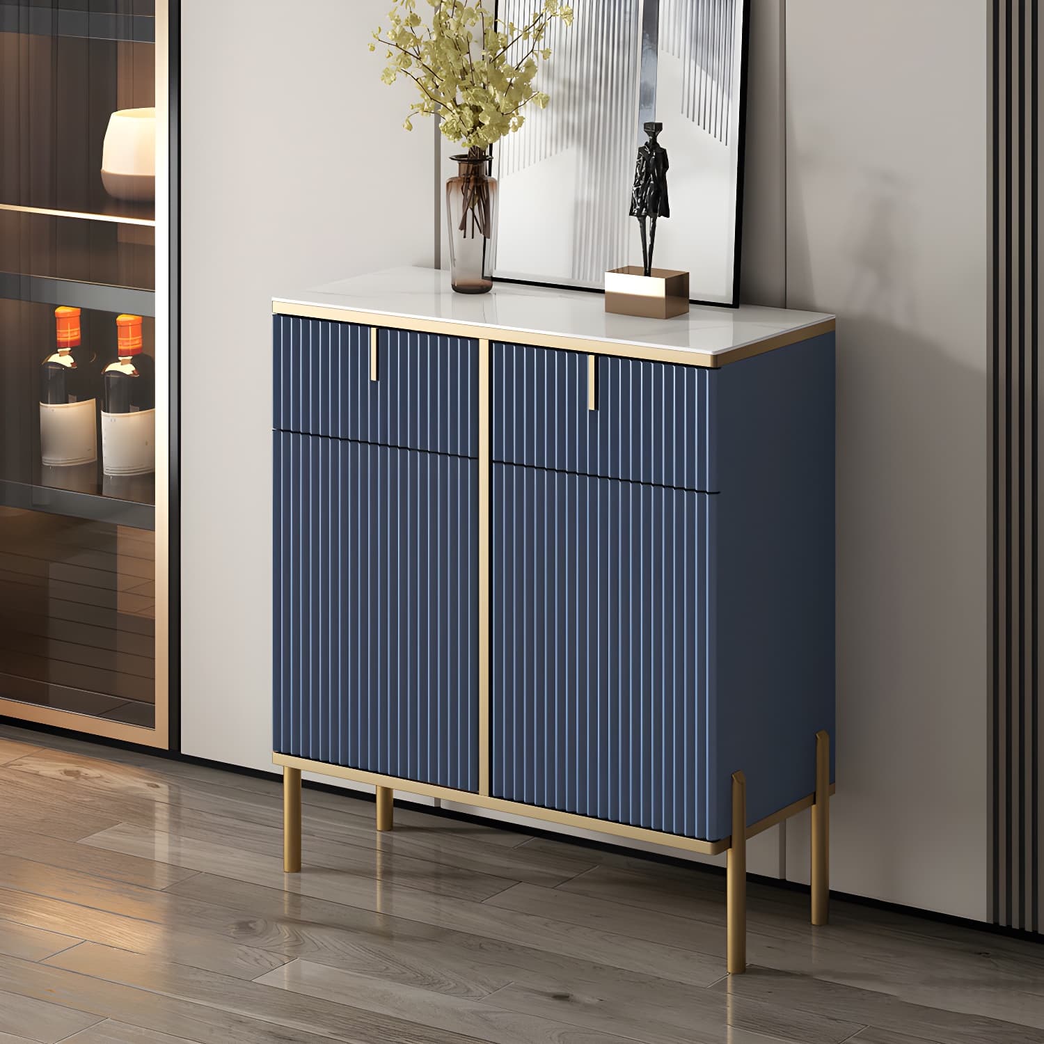 Glam Sideboard Stone Top Sideboard with Door for Living Room