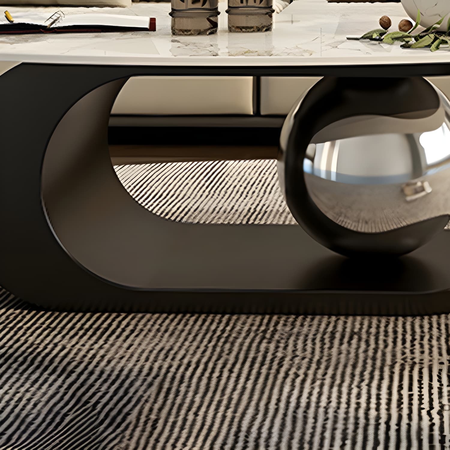 14"H Glam Coffee Table Slate Oval Pedestal Coffee Cocktail Table thumbnail 9