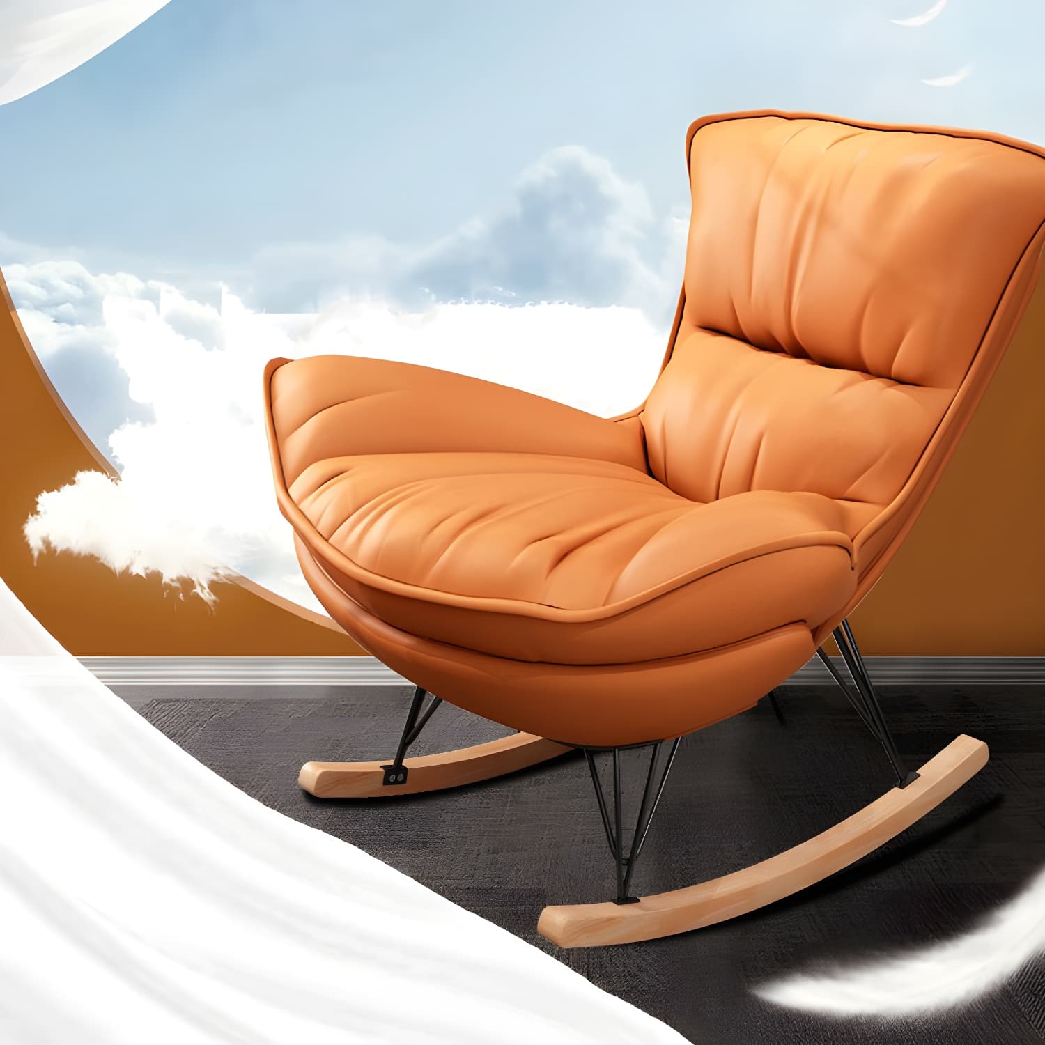 Modern Glider Chair Pure Color Metal Dark Legs Rocking Chair with Ottoman thumbnail 18