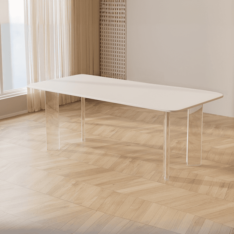 Minimalist Rectangular Slate Stone Dining Table Set with 4 Legs and Padded Chair Back thumbnail 2
