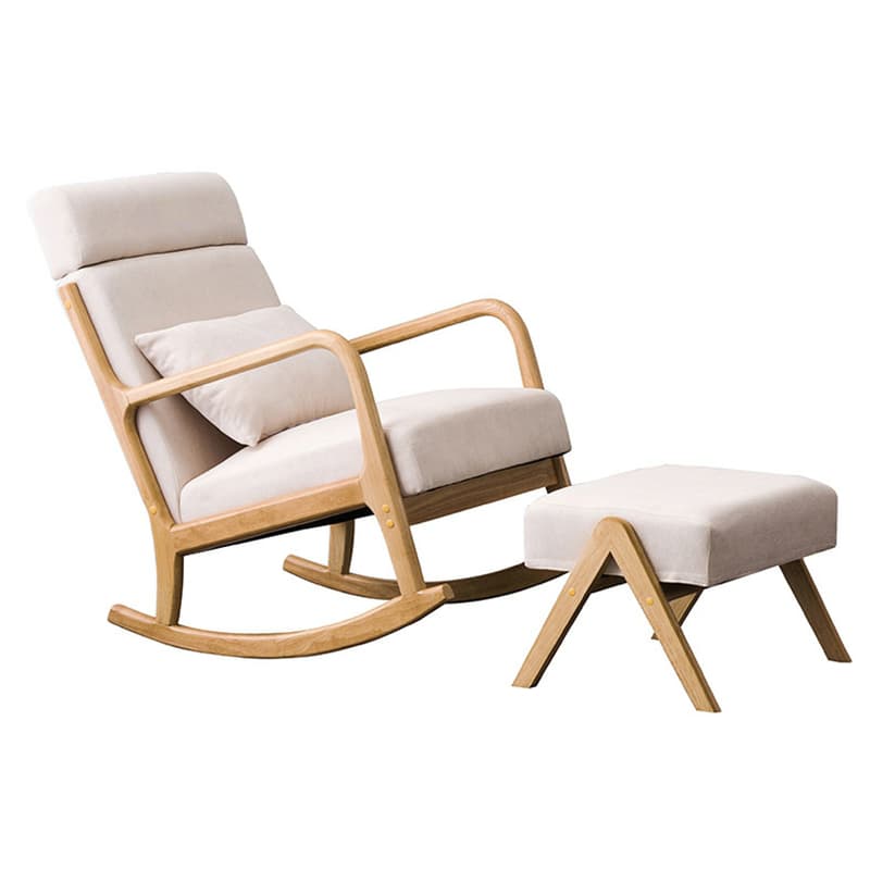 Indoor Use White Cotton Stationary Rocking Chair with Back & Arm thumbnail 10