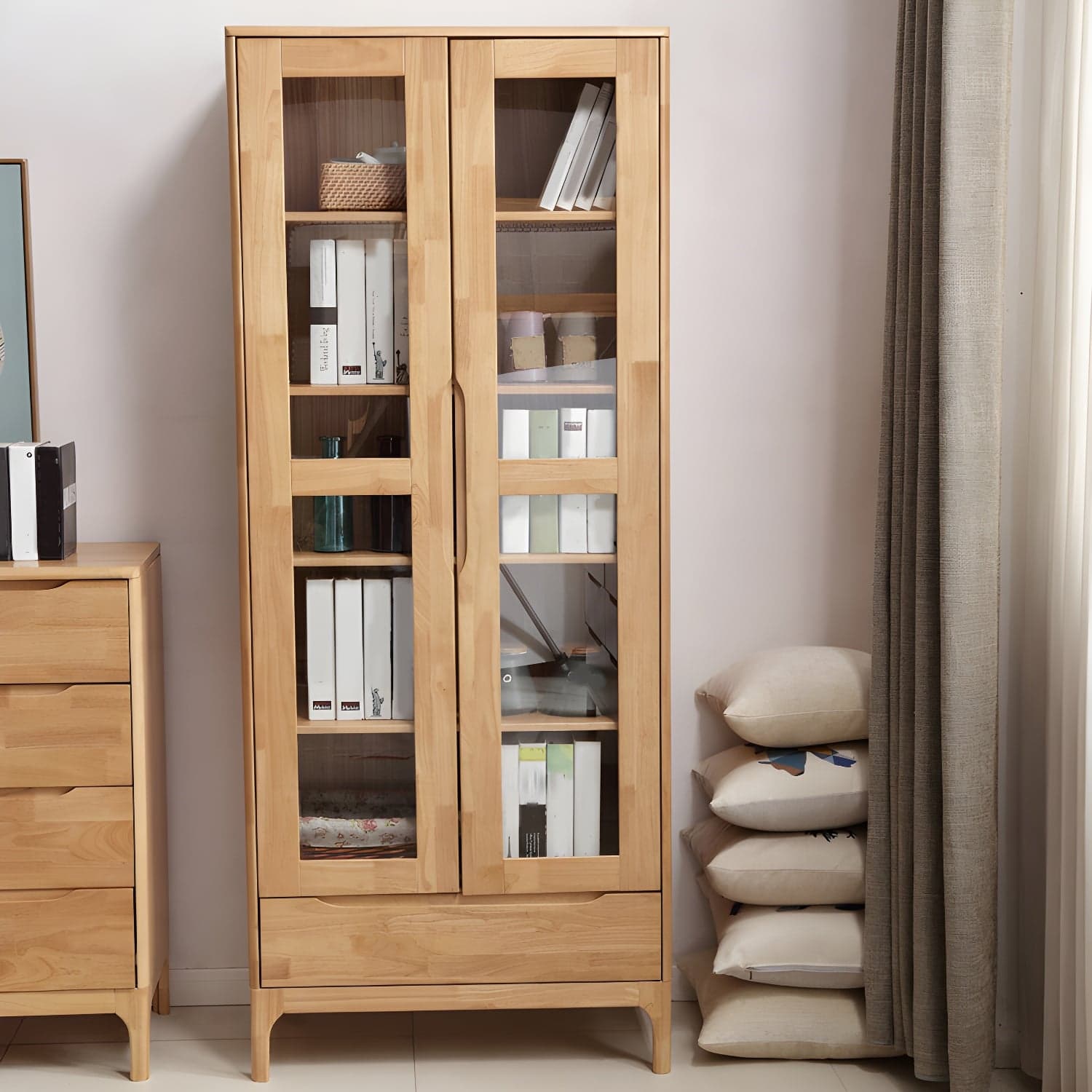 Glass Door Accent Cabinet 76.77" Tall Wood Cabinet with Drawers thumbnail 4