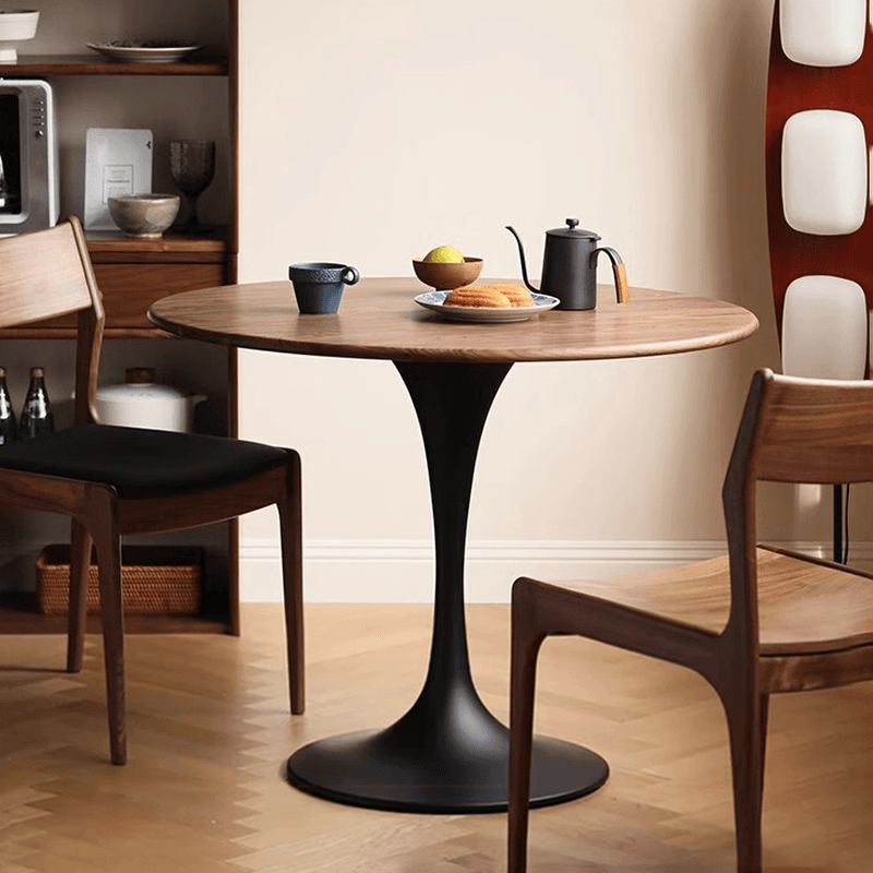 Minimalist Rubberwood Circular Standard Height Dining Table with a Sepia/Natural Color Fixed Table Top and Tulip Base for 2 People thumbnail 5
