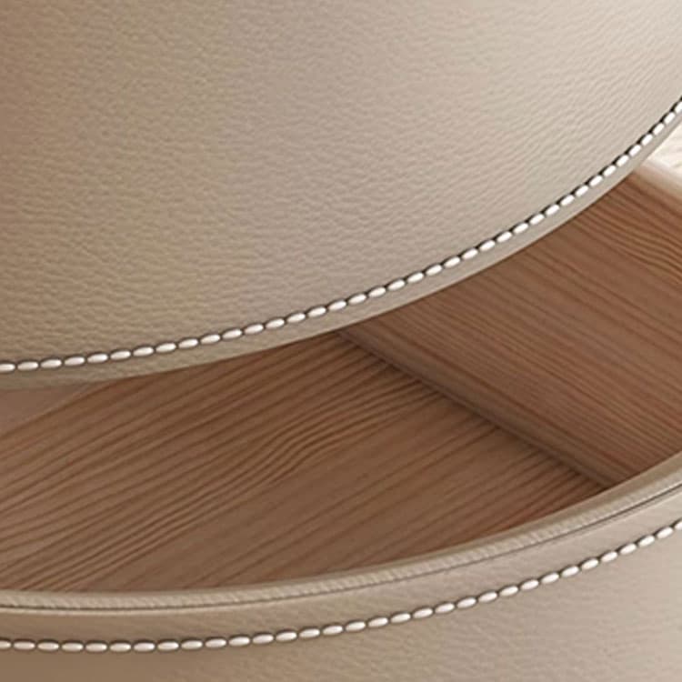 Chic Modern Round Nightstand with Light Wood Tone Faux Leather and Numerate Two Drawer Storage thumbnail 17