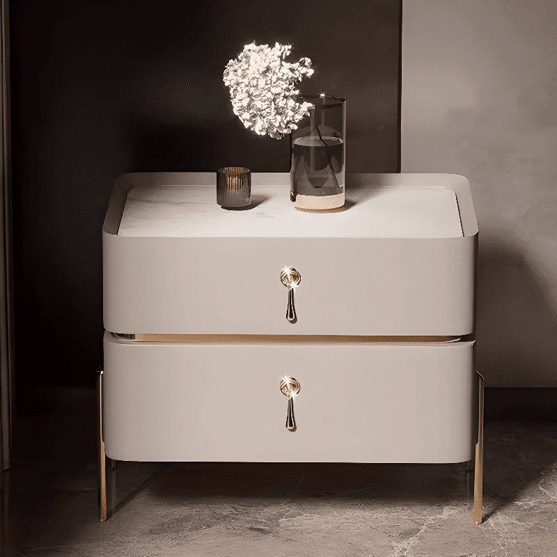 Organic Modern Stone Drawer Storage Nightstand with Leg & 2 Drawers thumbnail 3