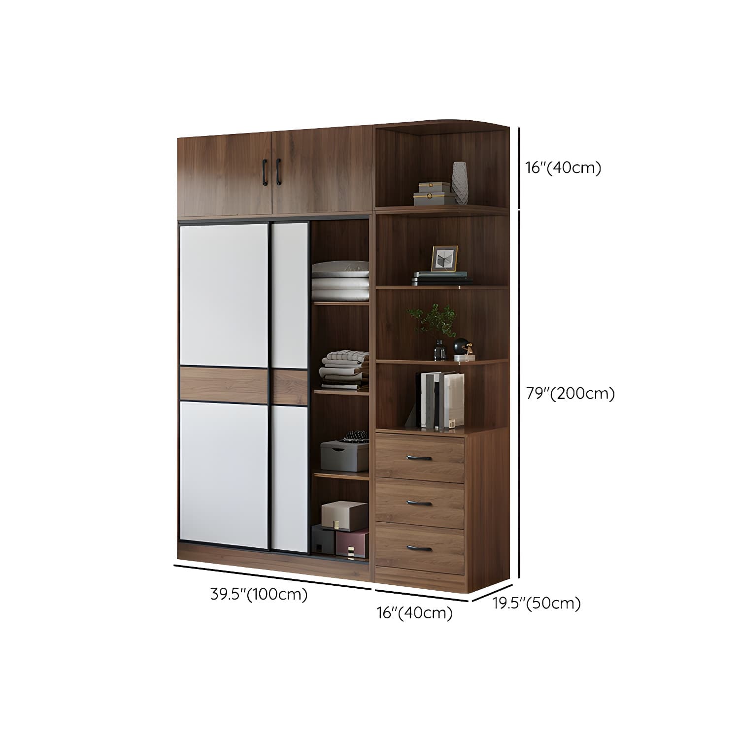 Modern Brown Wood Wardrobe Armoire with Sliding Doors, Shelves, and Clothing Rod thumbnail 29
