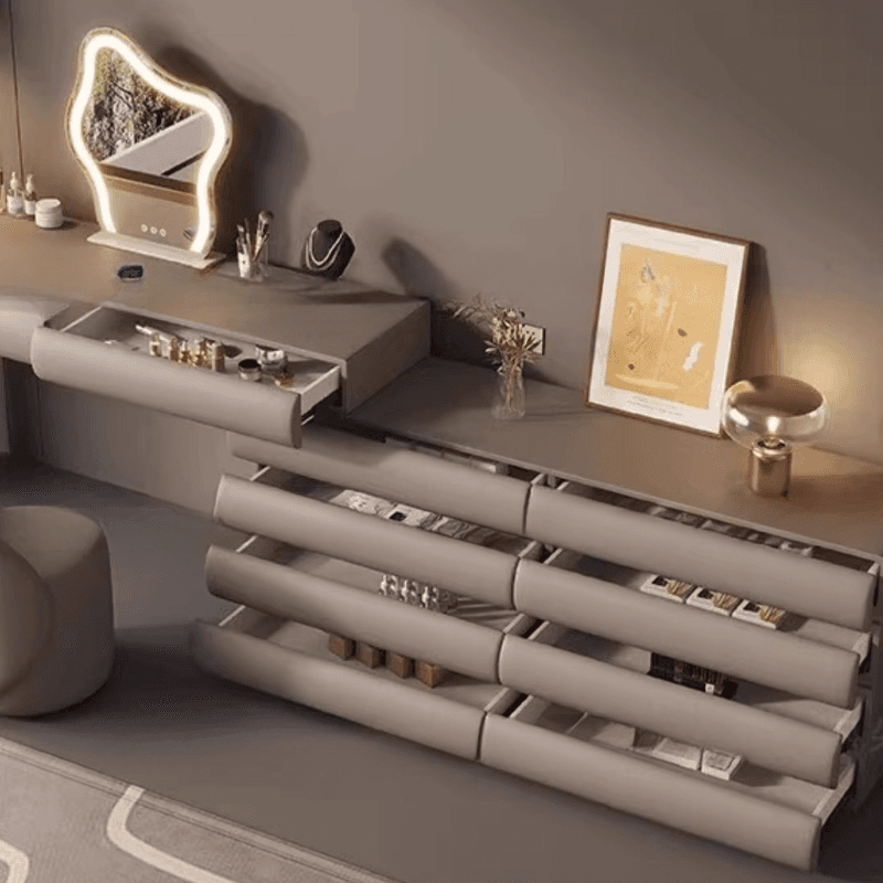 Multi-Purpose Tan Vanity Set with 10 Drawers, Lighting, Scalable, Adjustable Touch, and Adjustable Brightness thumbnail 5