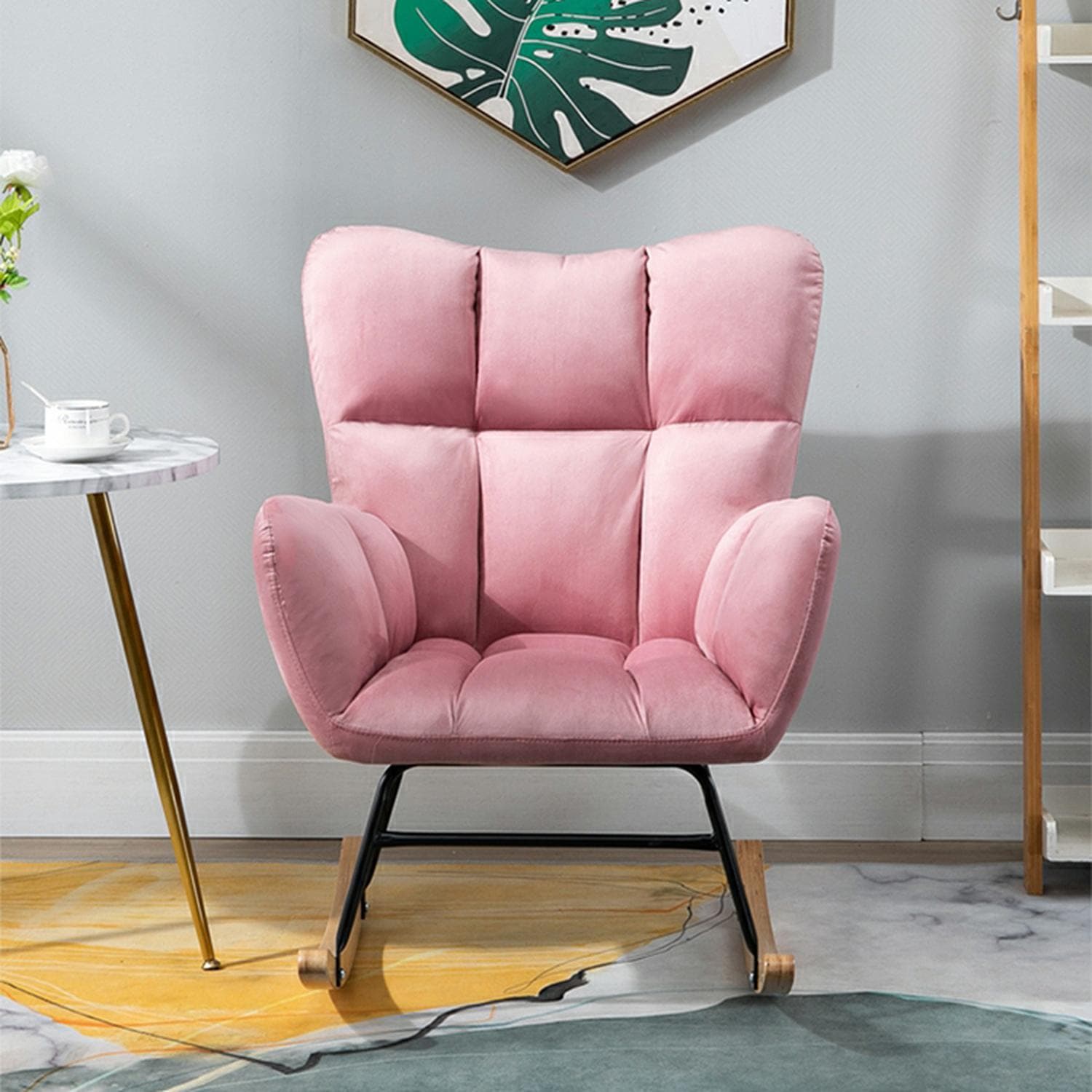 Stylish Modern Upholstered Rocking Chair with Tufted Design and Wood Legs - Support Up to 398 lbs thumbnail 13