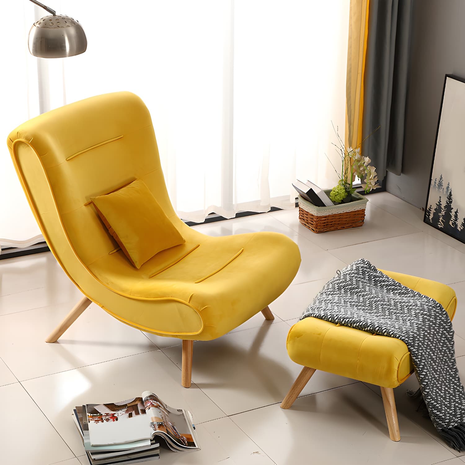 Modern Cushions Rocker Chair Solid Wood Frame Spindle Rocker Chair with Ottoman thumbnail 14