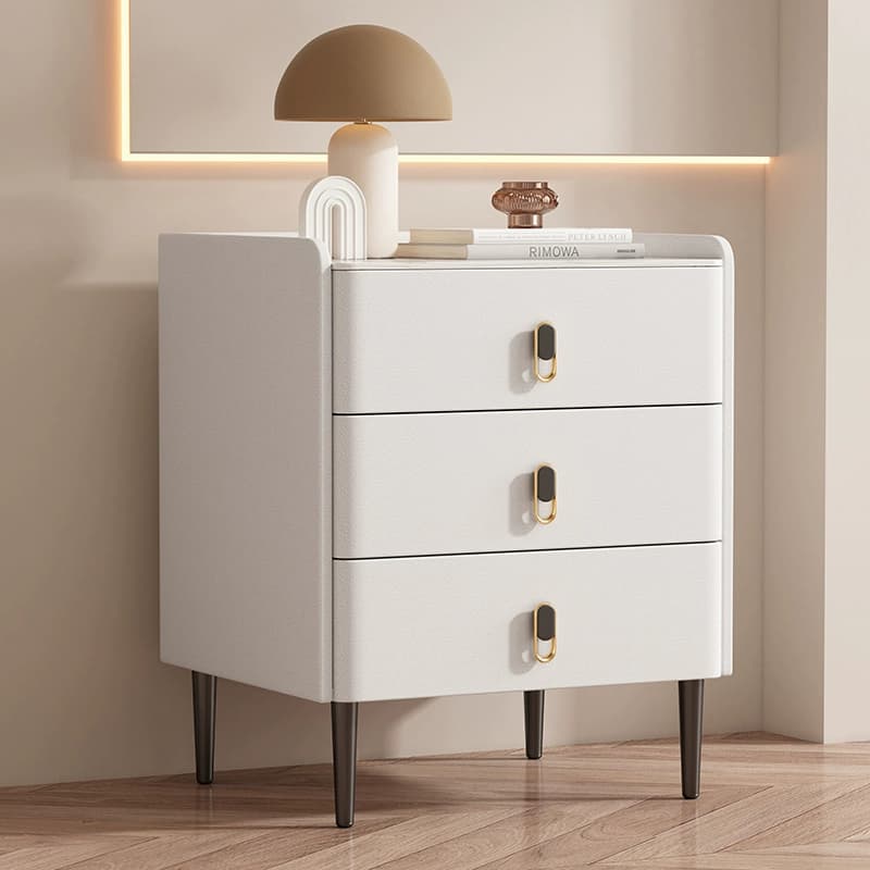Modern Faux Leather Bachelor's Chest with Stone Countertop, 3 Drawers thumbnail 9