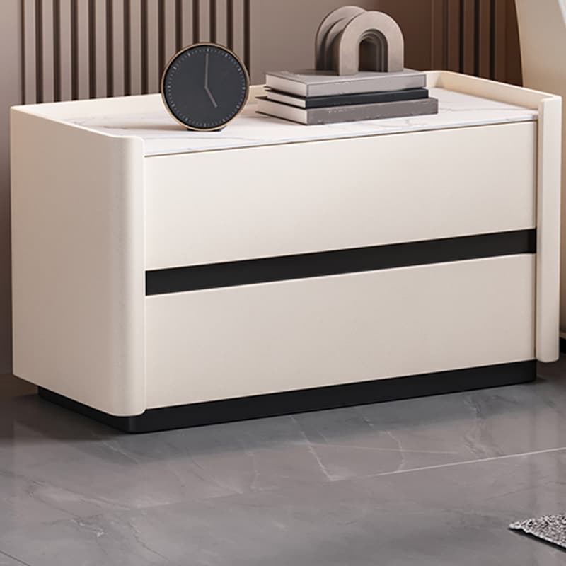 Modern Faux Leather Nightstand with 2 Drawers in Stone Countertop thumbnail 14
